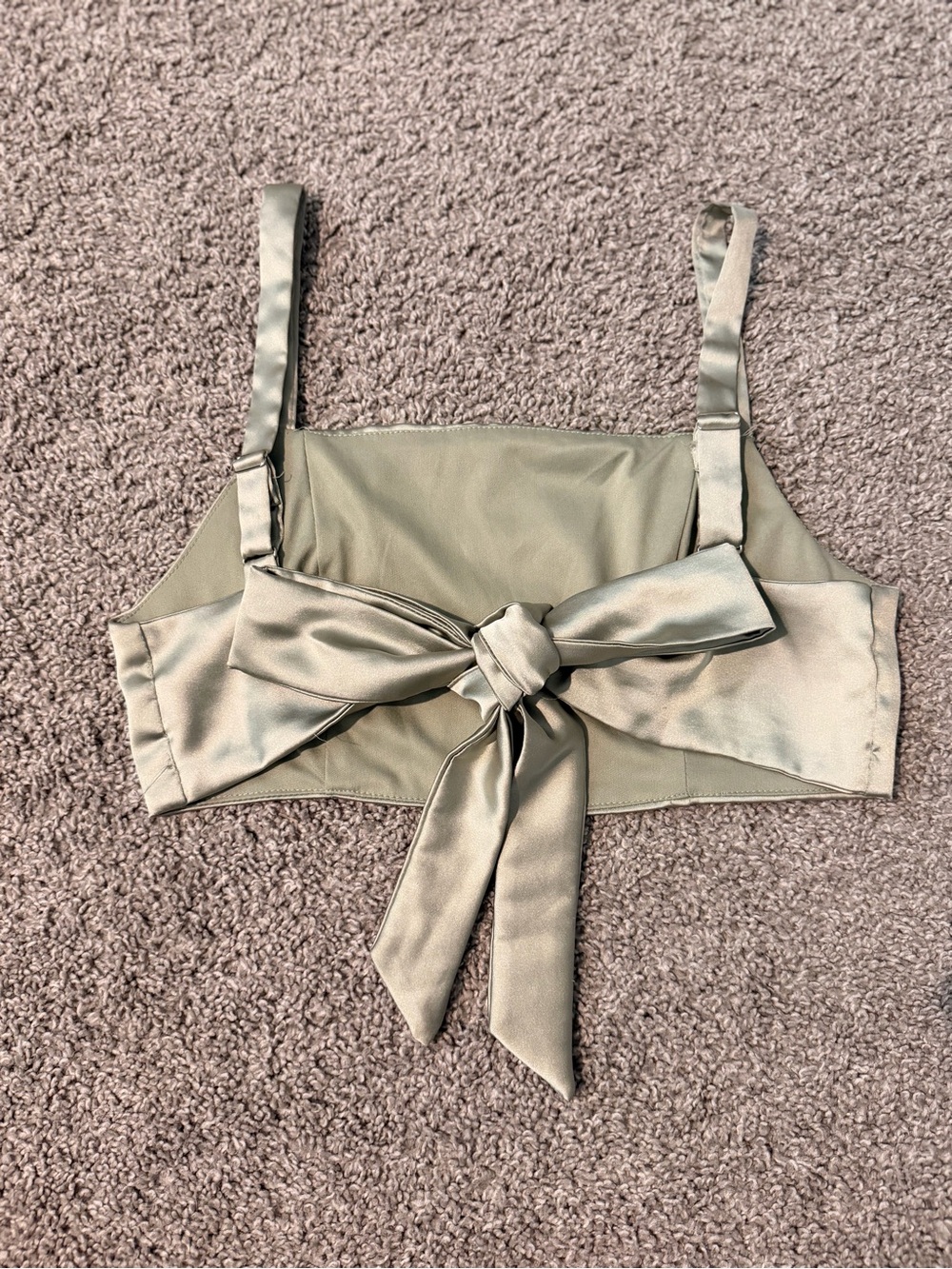 Satin Tie-Back Crop Top - Olive Green